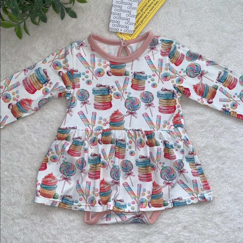 NWT Bestaroo Sweet Treats Bodysuit Dress 12-18M Bamboo